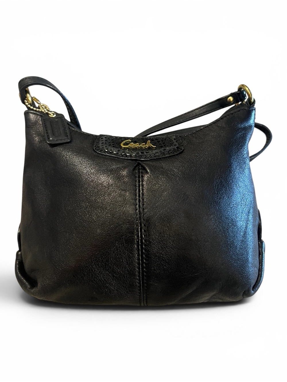 Coach Ashley Black Pleated Leather Crossbody Bag with Python Detail